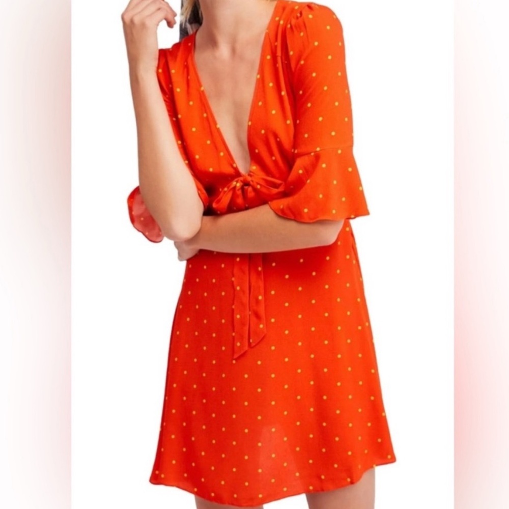 Free People Orange Polka Dot Mini Dress - Picture 6 of 7